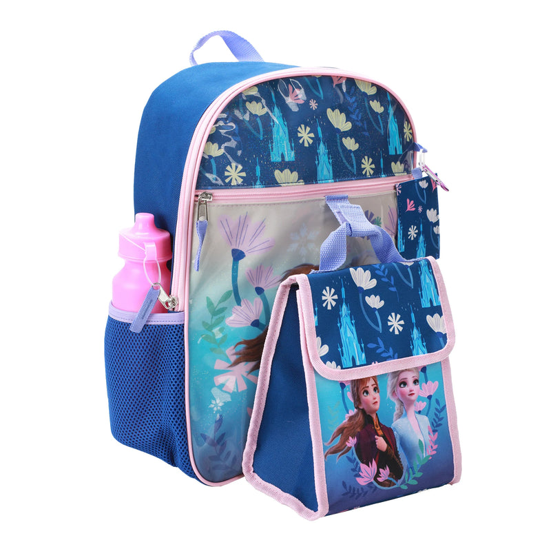 Disney Frozen Anna and Elsa Kids 16" Backpack and Lunch Bag 5 Piece Set