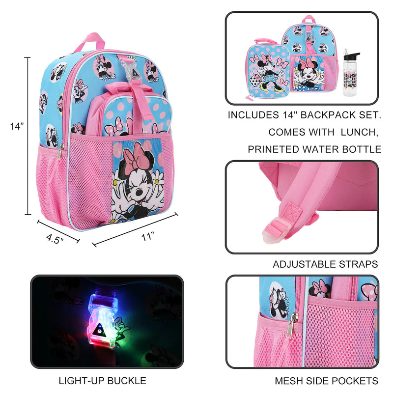 Minnie Mouse Be Kind Be True Be Brave Be You Kids 14" Backpack and Lunch Bag 4 Piece Set