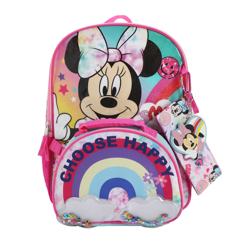 Minnie Mouse Choose Happy Kids 16" Backpack and Lunch Bag 5 Piece Set