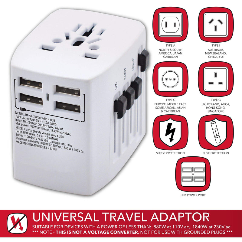 Maple Leaf International Universal Travel Adapter Plug w/ 4 USB Charging Ports