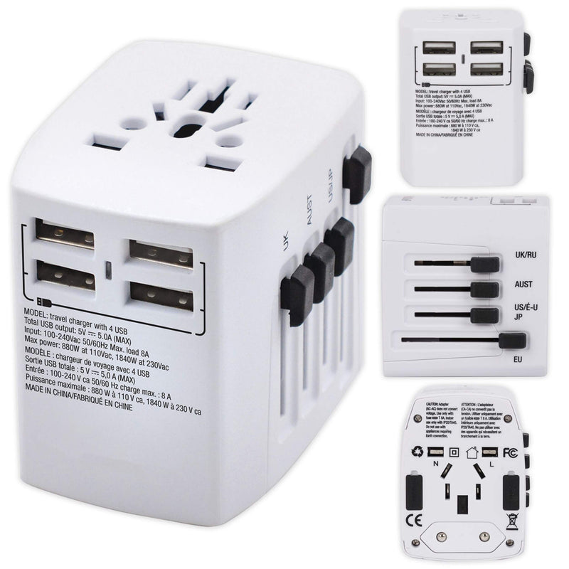 Maple Leaf International Universal Travel Adapter Plug w/ 4 USB Charging Ports